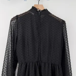 Altar'd State Mini Dress Swiss Dot Ruffle Mock Neck Long Sleeve Black Women XL‎ thumbnail 4