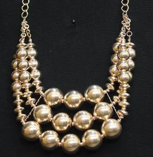 NWT Lane Bryant Chunky Bib Faux Pearl Bead Layered Necklace Gold Yellow 17" + 3" thumbnail 1