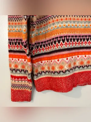 NWT J. Crew Wool Blend Bright Cerise Peony Faire Isle Wool Blend Sweater Small thumbnail 7