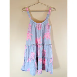 Lilly Pulitzer Dress Womens Small Blue Pink Striped Pineapple Tiered Knit 001688 thumbnail 8