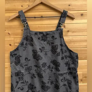 Vintage Talbots Size Large Gray Velvet Floral Overall Dress Whimsigoth Goth thumbnail 2