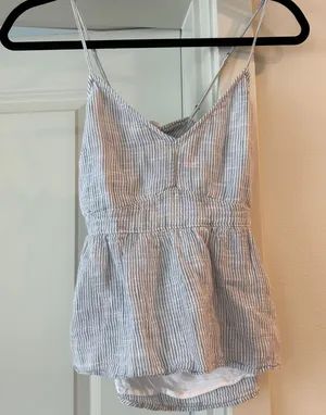 Abercrombie and Fitch white and blue striped cotton tank with tie in the back thumbnail 1