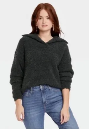 Universal Thread Dark Charcoal Gray Split Neck Lounge Pullover Sweater XXL thumbnail 1