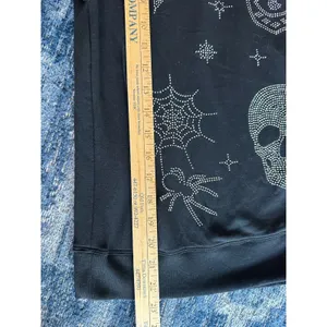 Marled Rhinestone Hoodie Pullover Sweatshirt Size Medium Black Skull Hamsa Snake thumbnail 5