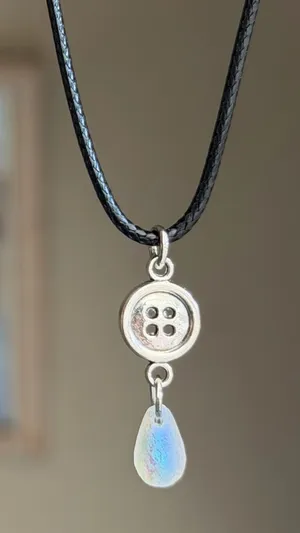 Handmade button & teardrop fairy whimsy style necklace🌀 thumbnail 1
