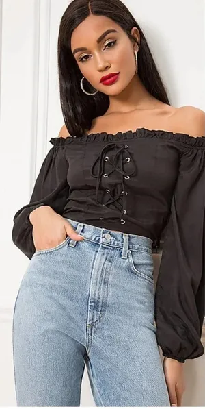 Superdown Darleen Off the Shoulder Corset Top in Black‎ Size XS thumbnail 1