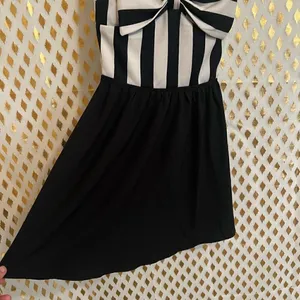 Striped bow tube top dress flowy sexy referee mini skirt mine size S thumbnail 4