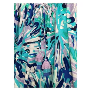 Lilly Pulitzer Top Womens Medium Blue Floral Tropical Coastal Peasant Boho Beach thumbnail 4