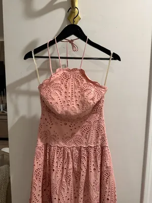 FARM RIO Blush Eyelet Midi Dress in Pink Size X-Small thumbnail 6