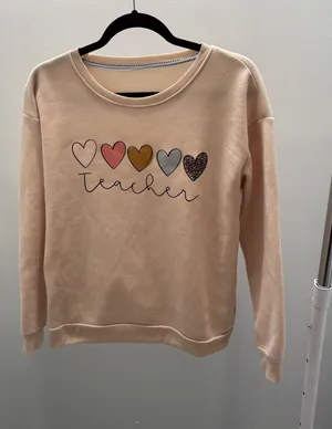 SHEIN Cream Heart Teacher Pullover Sweatshirt thumbnail 1