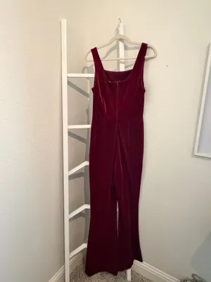 Gianni Bini Burgundy Ribbed Velvet Wide-Leg Jumpsuit thumbnail 5