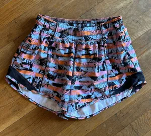 Lululemon Pink, Orange & Blue Geometric Striped Athletic Hotty Hot Shorts thumbnail 1