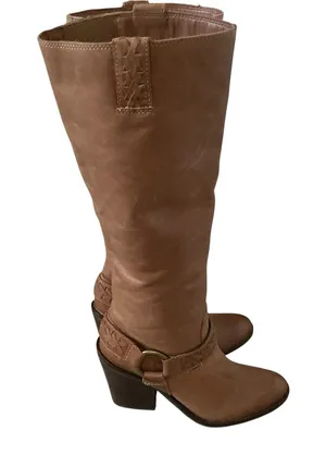 Lucky brand Ethelda knee high boots tan leather harness ring buckle size 6.5 thumbnail 1