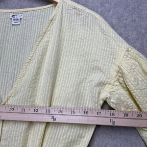 Billabong Womens Yellow Striped Puff Sleeve Button Front Seersucker Romper Sz‎ S thumbnail 6