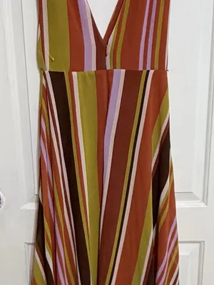 Forever 21 large Striped V-Neck Maxi Dress in Orange, Yellow and Brown thumbnail 7