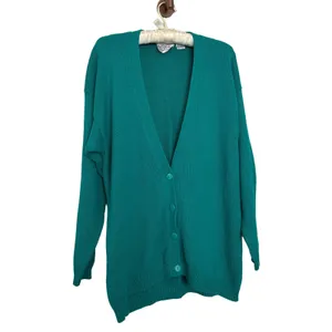 Vintage 90s Nordstrom 100% Cotton Knit Teal Button Up Vneck Cardigan Drop Sleeve thumbnail 11