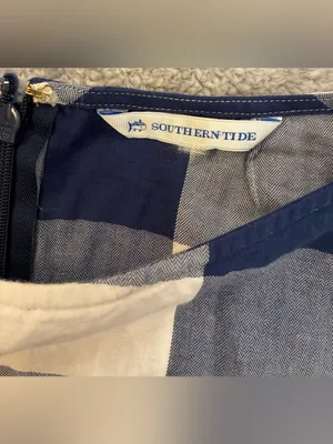 Women’s Southern Tide 3/4 sleeve Navy and White Gingham Peplum Top Size Medium thumbnail 4