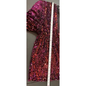 Motel Red & Burgundy Sequin Long Sleeve Romper Women’s M Deep V Party Club thumbnail 7