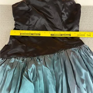 Vintage 80’s Black Teal Satin One Shoulder Prom Dress Sz Small thumbnail 8