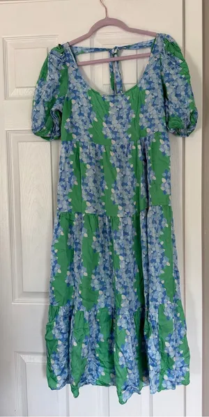 Emily McCarthy Blue Green Floral Flowy Maxi Dress Modest thumbnail 1