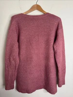 UpWest Resort & Mercantile V-Neck Plush Chunky Sweater Hi Lo Dusty Mauve size M thumbnail 2