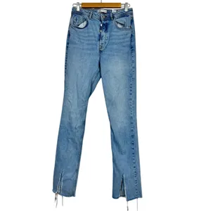 Zara Blue High Rise Straight Leg Jeans Womens 6 Slit at Ankle Button Fly Light thumbnail 2