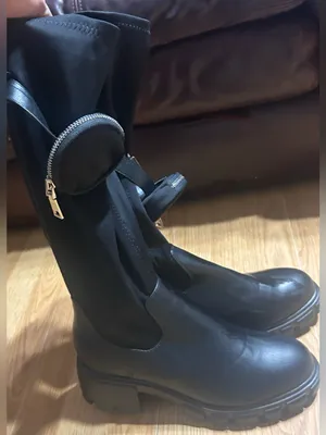 Black womens 10 stretchy tall black combat style platform boot w removable pouch thumbnail 5