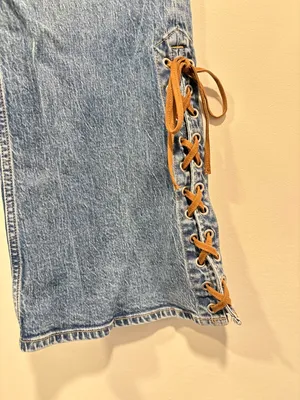 Abercrombie Curve Love Mid Rise Bootcut Vegan Suede Lace Jean 31 Short thumbnail 9