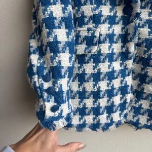 NWT Steve Madden Blue Houndstooth Preppy Tweed Office Blazer Jacket Size Medium thumbnail 3