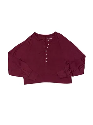 NWT aerie red Henley cropped long sleeve thumbnail 2