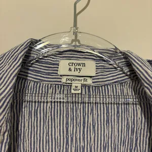 Crown & Ivy Popover Fit Lightweight Shirt Crinkle Buttons Down‎ Back blue medium thumbnail 4
