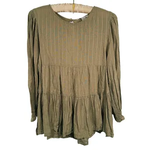 American Eagle Womens Tiered Peasant Top XS Olive Green Boho Granola Earthy Fall thumbnail 2
