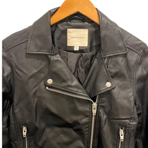 Thread & Supply Womens‎ Black Faux Leather Moto Motorcycle Biker Jacket Small S thumbnail 2
