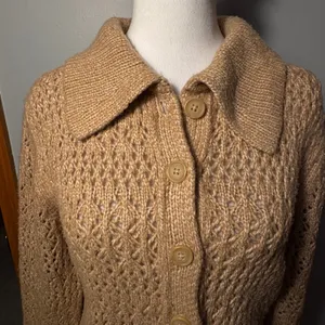 Joie Brown‎ tan Crochet Collar Button Front Cardigan Sweater Top Size S thumbnail 3