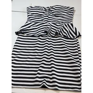 Pitaya Women Strapless Peplum Dress Retro Black & White Stripe size M thumbnail 10
