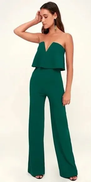 Lulus Strapless Pantsuit Green Wide-Leg thumbnail 1