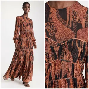 💕FARM RIO💕 Giraffes Black Puff Sleeve Maxi Dress ~ Giraffe Print Small S NWOT thumbnail 9