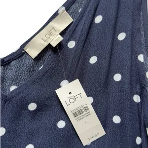 LOFT Women's Navy Polka Dot Sleeveless V-Neck Peplum Blouse Size L casual thumbnail 4