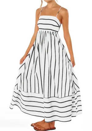 Striped Smocked Back Spaghetti Strap Maxi Sundress Size Small NWT thumbnail 1