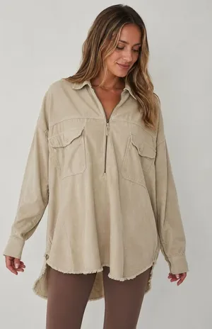 OFFLINE by Aerie Corduroy Pullover XL Beige Oversized Shacket Boho thumbnail 1