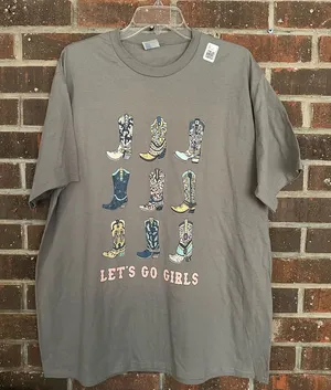 NWT Gray & Pink Short Sleeve Shania Twain “Let’s Go Girls” Graphic Tee thumbnail 1
