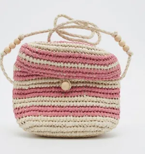 NWT ZARA Jute Striped Beaded Crossbody Bag thumbnail 1