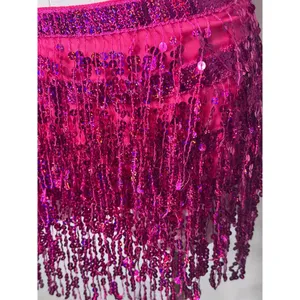 Sequence Skirt Festival Sparkly Tassel Skirt Belly Dance Fringe Hip Scarf Pink thumbnail 3