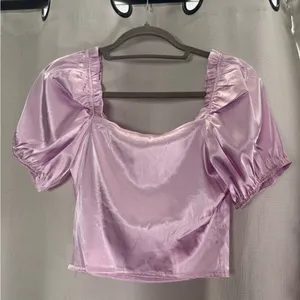 Haute Monde Lilac Satin Puff Sleeve Corset Crop Top Size XS thumbnail 3