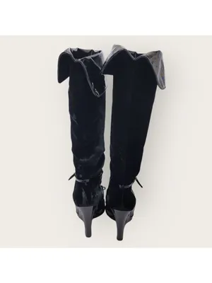 Laurence Dacade Velvet Patent Leather Bow Knee High Wedge Heels Boot Size 38 thumbnail 4