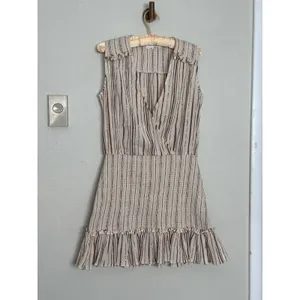 Veronica Beard Medium Cox Smocked Striped Mini Dress Beige Rose Gold Boho Chic thumbnail 2