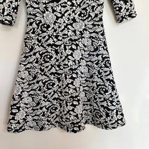 Ark & Co Black White Floral Damask Jacquard A-Line Mini Dress Size‎ M 3/4 Sleeve thumbnail 3