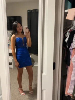 Source Unknown Royal Blue Embellished Lace Mini Dress thumbnail 3