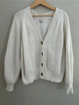 A New Dat Chunky White Cream Button-Front Knit Cardigan Neutral Casual Fall thumbnail 1