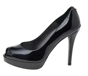 Stuart Weitzman Black‎ Patent Leather Platform Peep Toe Pumps Size 7M thumbnail 1